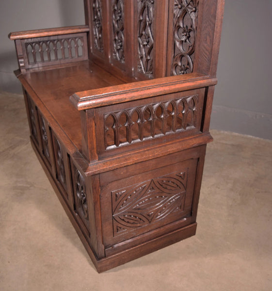 Antique French Gothic Revival Oak Wood Bench/Settee/Chair Highly Carved