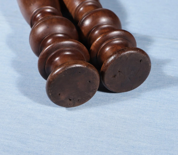 25" Tall Pair of French Antique Solid Walnut Wood Posts/Pillars/Trim Salvage