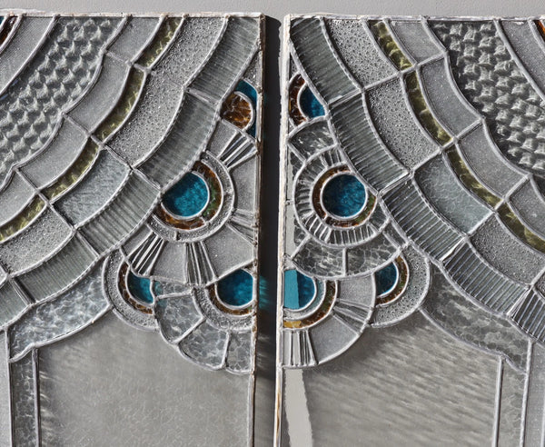 Set of 6 Vintage Art Deco French Stained Glass Panels with Textured Glass