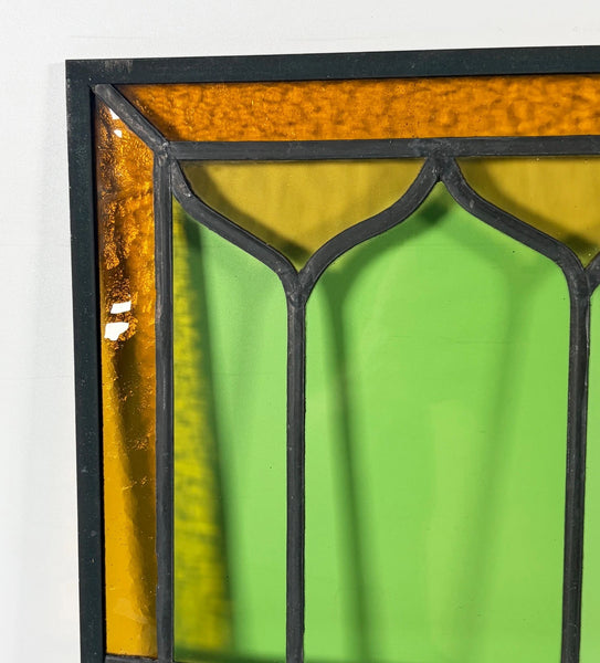 40" Wide Antique French Stained Glass Window Panel with Green & Yellow Glass