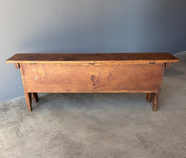 Antique French Gothic Revival Solid Oak Wood Storage Bench/Settee/Chair Rustic