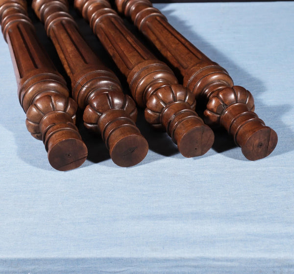 24" Tall Set of Four French Antique Solid Walnut Wood Posts/Pillars