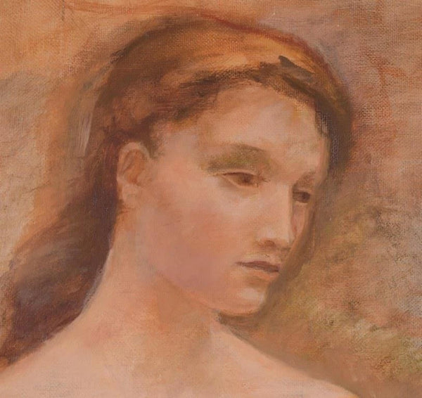 Large Framed Vintage Oil on Canvas Painting of a Nude Woman