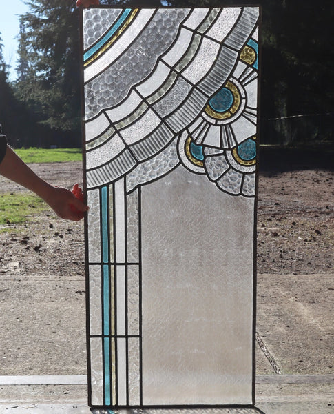 Set of 6 Vintage Art Deco French Stained Glass Panels with Textured Glass