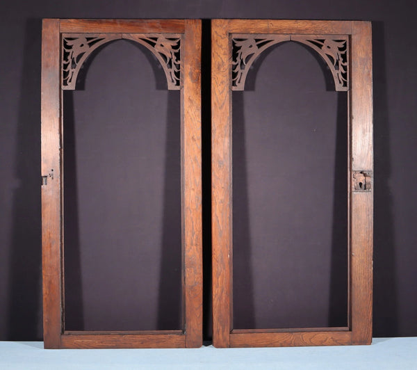 42" Tall Pair of Antique French Cabinet Door Frames in Solid Oak Wood Salvage