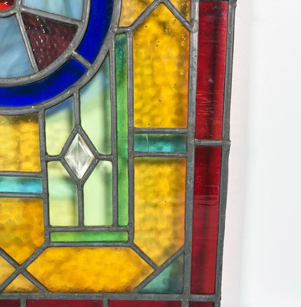 27" Tall French Antique Religious Stained/Leaded Glass Panel from a Church