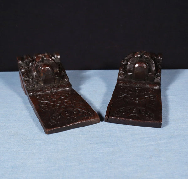 Pair of 8" French Antique Highly Carved Lion Corbels/Trim/Brackets Solid Oak