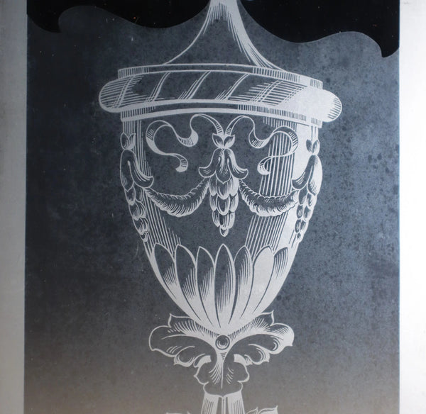 56" Tall Pair of Antique French Etched Glass Windows Frosted Glass with Flowers