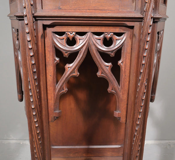 88" Tall Antique French Walnut Gothic Cabinet/ Cupboard/ Display Stand/Pedestal