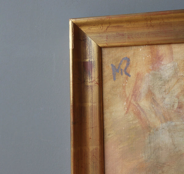 Large Framed Vintage Oil on Canvas Painting of a Nude Woman