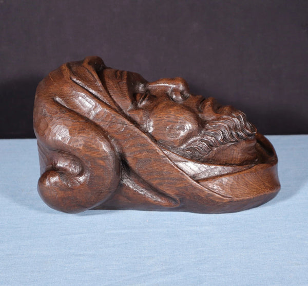 11" Tall Large Vintage Decorative Highly Carved Face/Head in Solid Oak Wood
