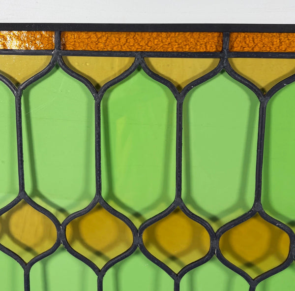 45" Wide French Antique Stained Glass Window Panel with Green & Yellow Glass