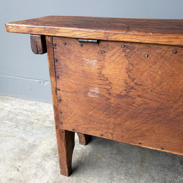 Antique French Gothic Revival Solid Oak Wood Storage Bench/Settee/Chair Rustic