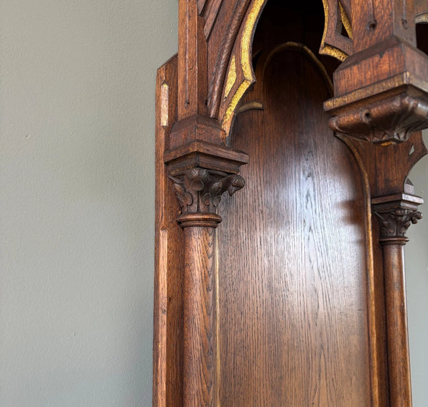 57" Tall French Antique Neo Gothic Solid Oak Highly Carved Wall Niche/Shrine