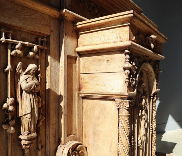 84" Wide Antique French Renaissance Revival Altar/ Tabernacle Highly Carved Oak