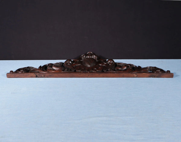 32" Wide Antique French Solid Oak Wood Highly Carved Detailed Crest