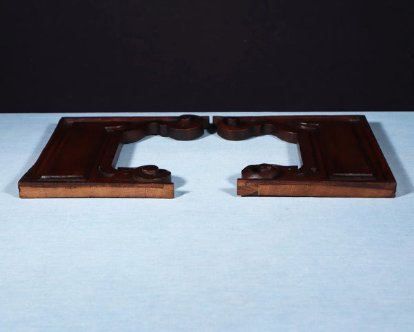 Pair of 11" Tall French Antique Carved Solid Oak Wood Brackets Trim Pieces
