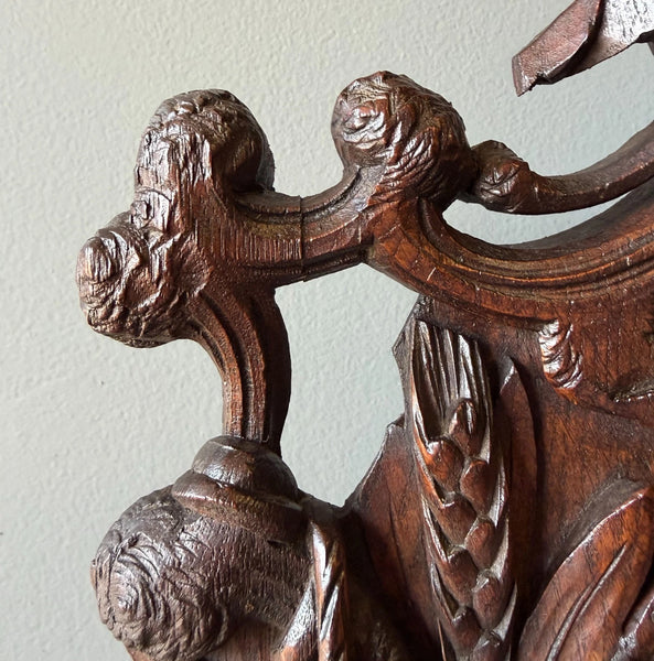 XL Antique French Renaissance Solid Oak Wood Highly Carved Clock Harvest Theme
