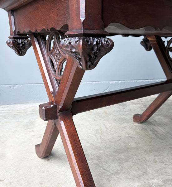 Antique French Gothic Desk/Library Table in Chestnut/Walnut Wood with Drawer