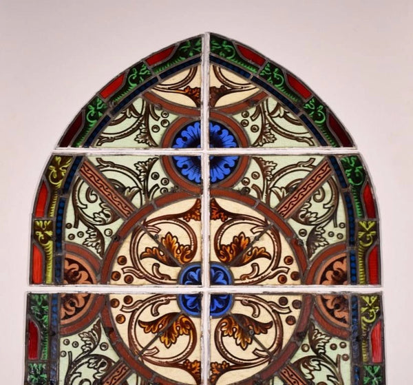 59" Tall Impressive Antique French Stained Glass Church Window Early 1800's