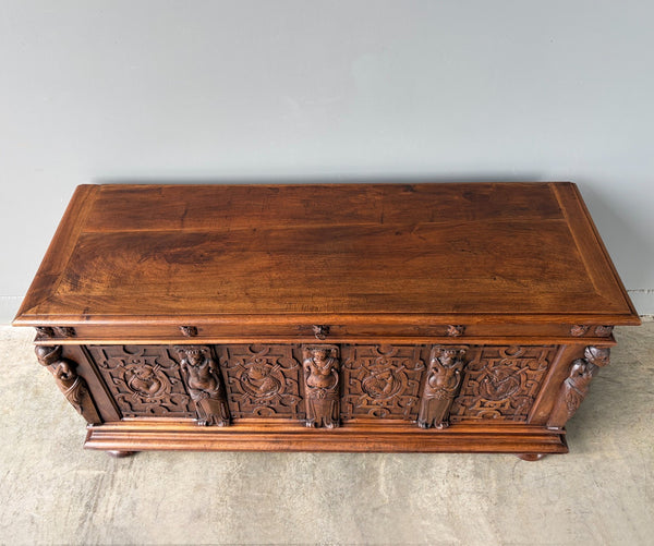 Antique French Renaissance Chest/Trunk/Sideboard Solid Walnut Detailed Carvings