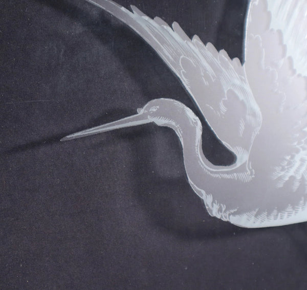 18" Tall Pair of Antique French Etched Glass Windows Frosted Glass with Birds