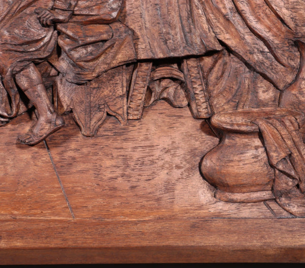 Large Vintage Highly Carved Panel of Jesus and 12 Disciples "The Last Supper"