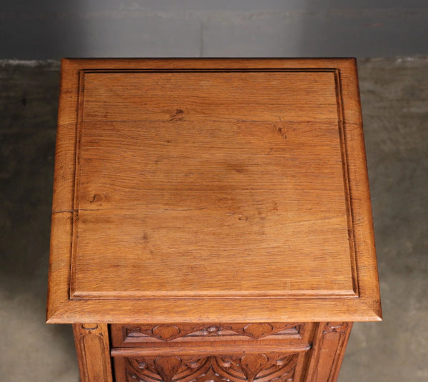 Vintage French Gothic Revival Stand, Cabinet, End Table Highly Carved Oak Wood