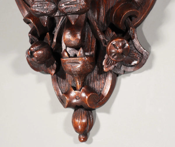 Pair of Large French Antique Lion Wall Sconces/Shelves in Solid Oak and Chestnut