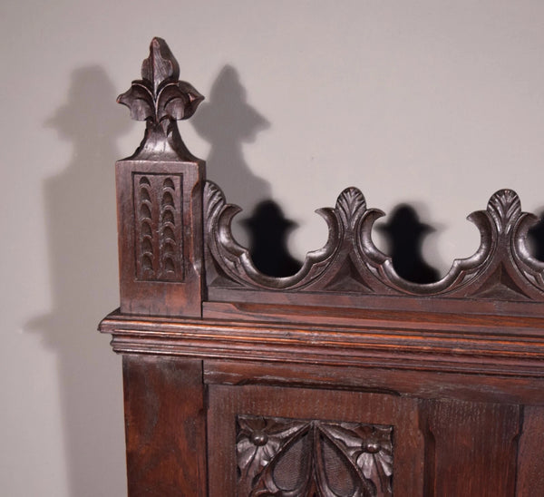 Antique French Gothic Revival Oak Wood Bench/Settee/Chair Highly Carved