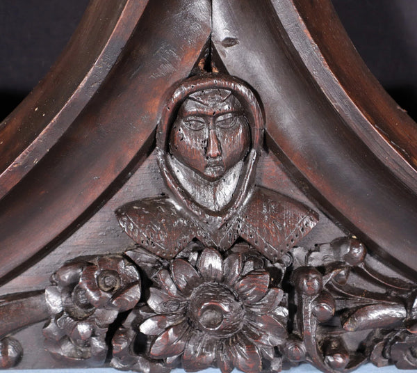 66" Antique French Gothic Revival Crest/Pediment in Solid Walnut and Oak Wood