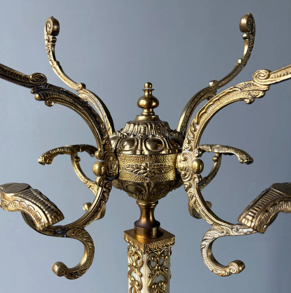 67" Tall Ornate Vintage Brass & Onyx Marble Coat/Hat Rack Hall Tree/Stand