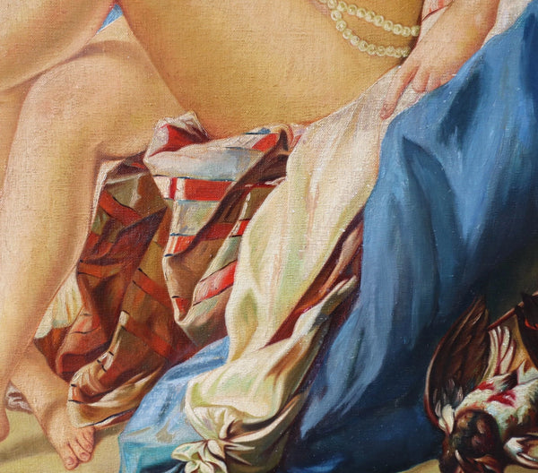 50" Wide Framed Oil On Canvas Painting After Francois Boucher "Diana Bathing"