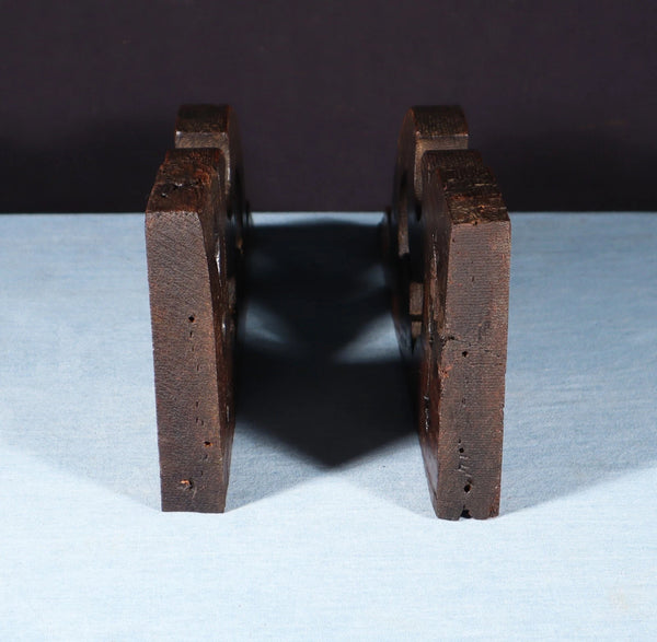 Pair of 12" Wide French Antique Solid Oak Wood Brackets Trim Pieces