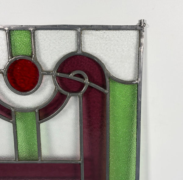 18" Tall Antique French Stained Glass Panel with Leaded Glass, Window, Hanging
