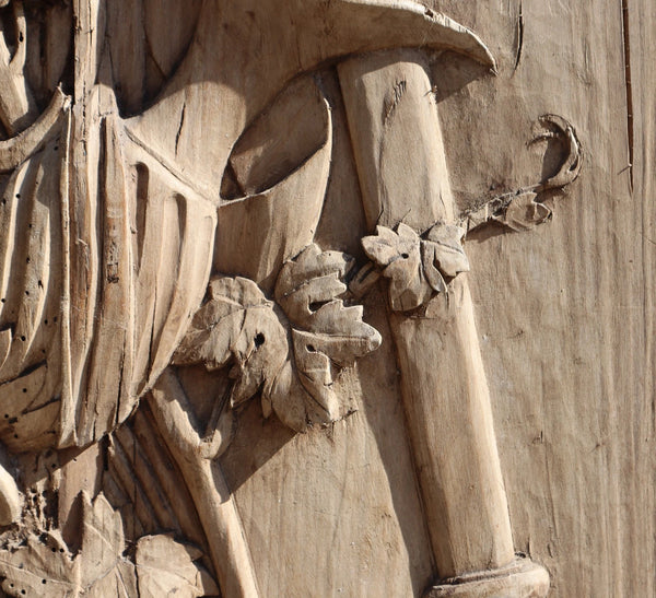 89" Tall Antique French Solid Walnut and Oak w/Crucifix Christian Altar Panel