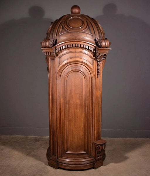 93" Tall Antique French Solid Oak Church Statuary Cabinet with Rotating Door