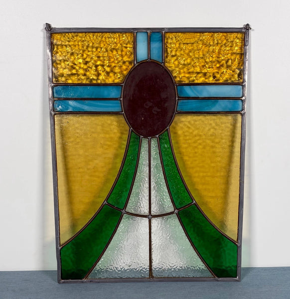 18" Tall Antique French Stained Glass Panel with Leaded Glass, Window, Hanging