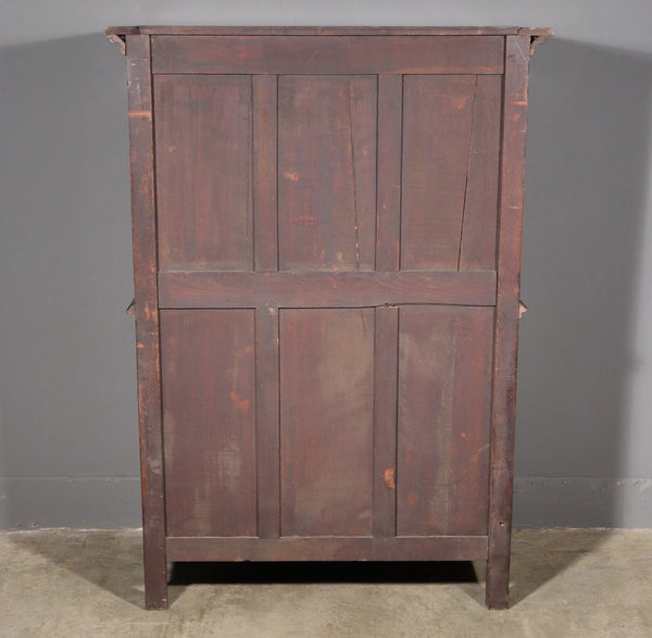 63" Tall Antique French Gothic Revival Cabinet Highly Carved in Solid Oak Wood