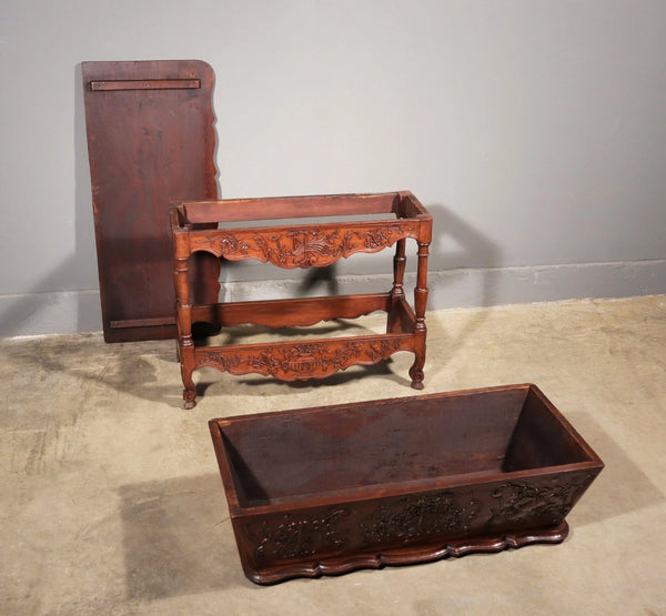 Antique French Petrin (Dough Box) in Highly Carved Solid Walnut and Pine Wood