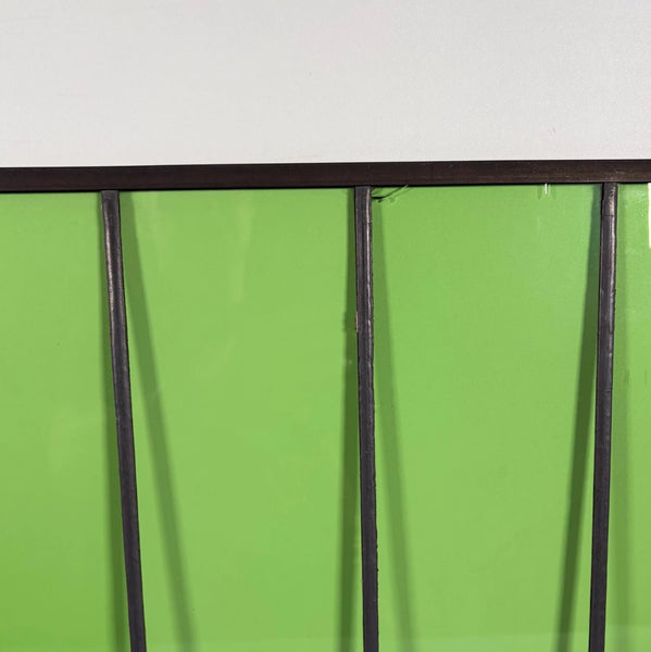 43" Tall Pair of Antique French Stained Glass Window Panels Green & Yellow Glass