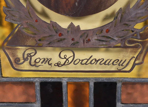 13" Tall Antique French Stained/Leaded Glass Panel w/ Portrait Rembert Dodoens