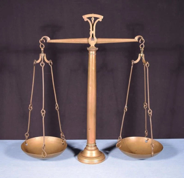 Late 1800's Antique French Brass Pan Balance Beam Scale