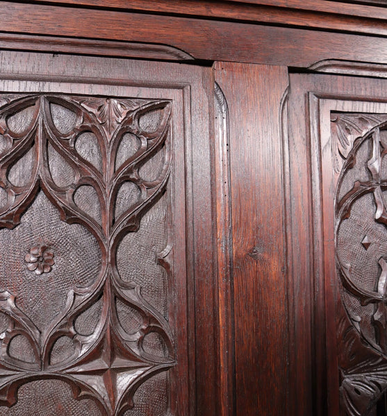 72" Tall Antique French Gothic Revival Oak Wood Bench/Settee/Chair Highly Carved