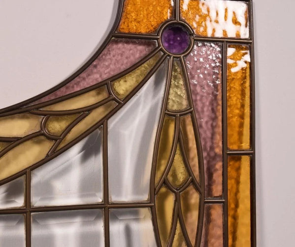 Pair of Vintage French Art Deco Stained Glass Panels with Copper Frames