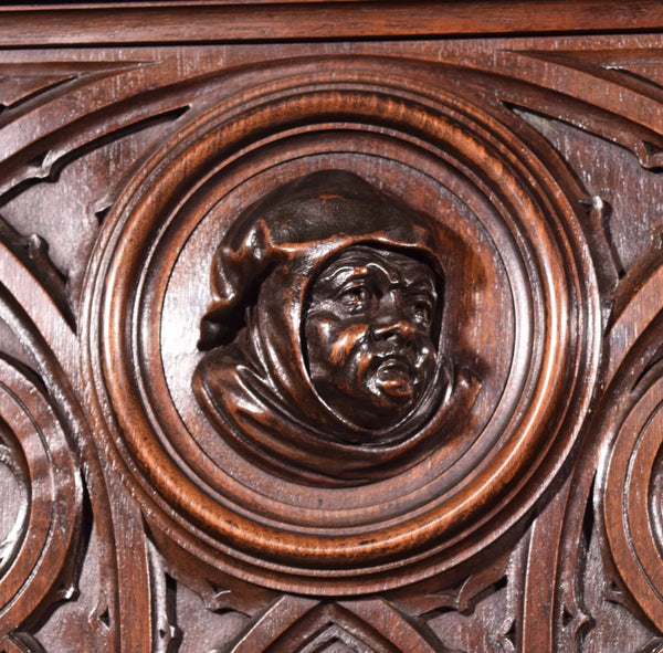 Large Antique French Gothic Revival Cabinet Highly Carved in Walnut Wood