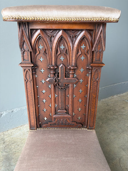 Antique French Solid Oak Wood Church Prie Dieu/Kneeler Christian Highly Carved