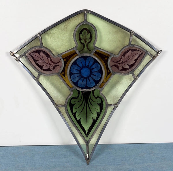 16" Tall Antique Belgian Stained/Leaded Glass Panel by Bertrand Bardenhewer