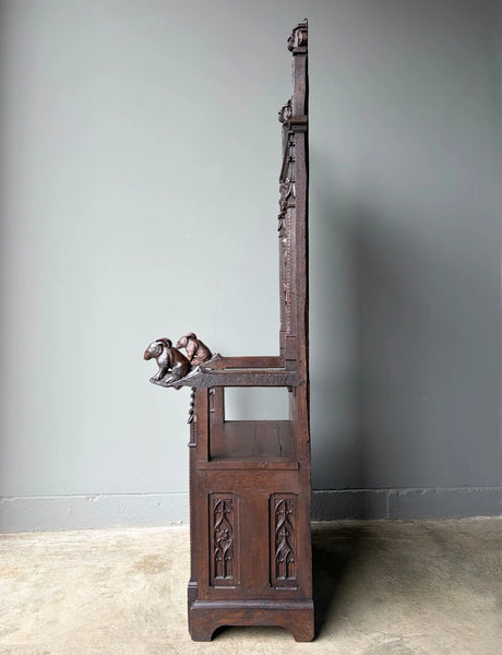 Late 1700's Antique French Gothic Throne Chair Bench/Settee/Chair Carved Oak