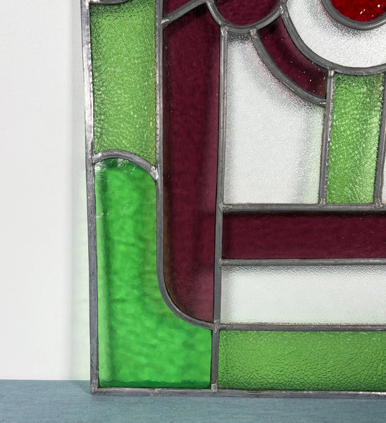 18" Tall Antique French Stained Glass Panel with Leaded Glass, Window, Hanging